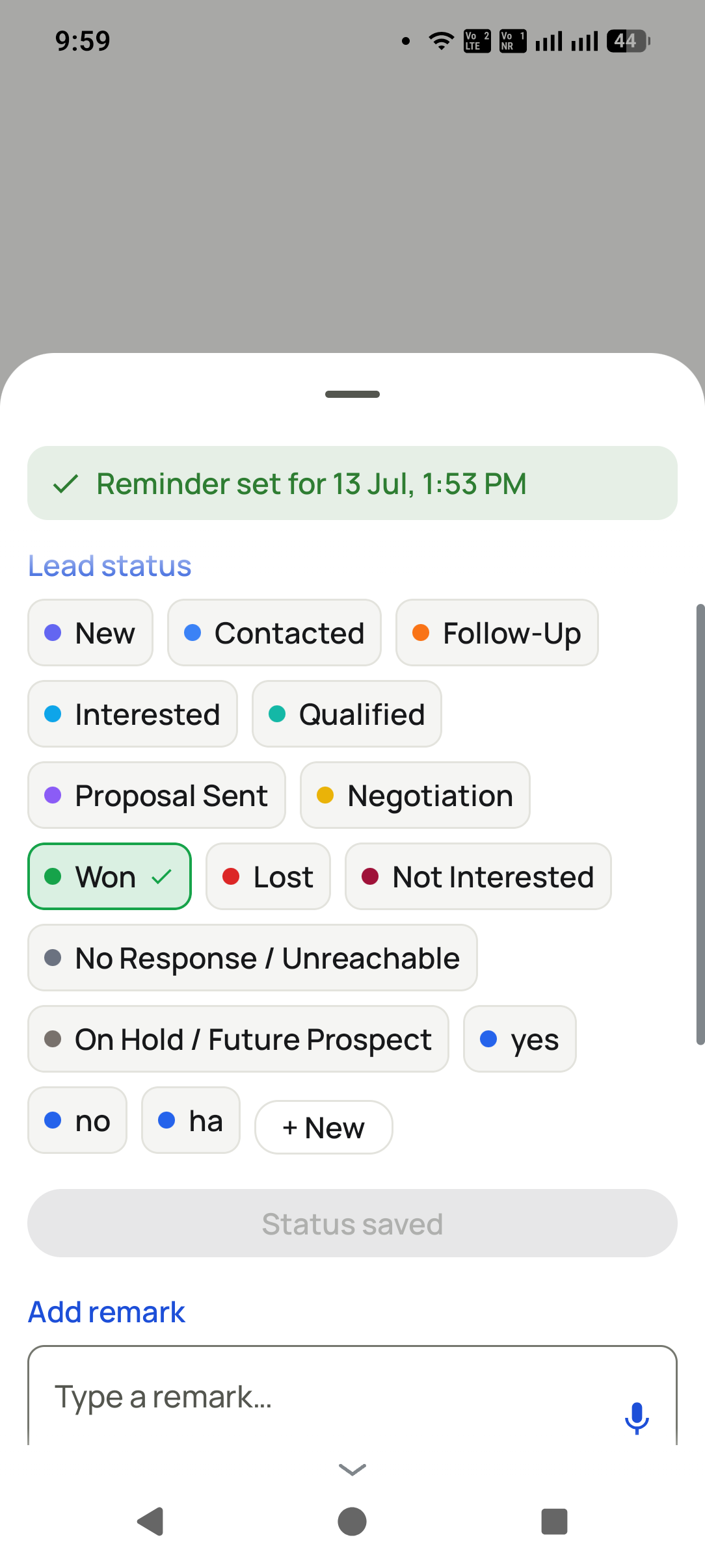 The end-of-session summary in the Dialmio auto dialer
