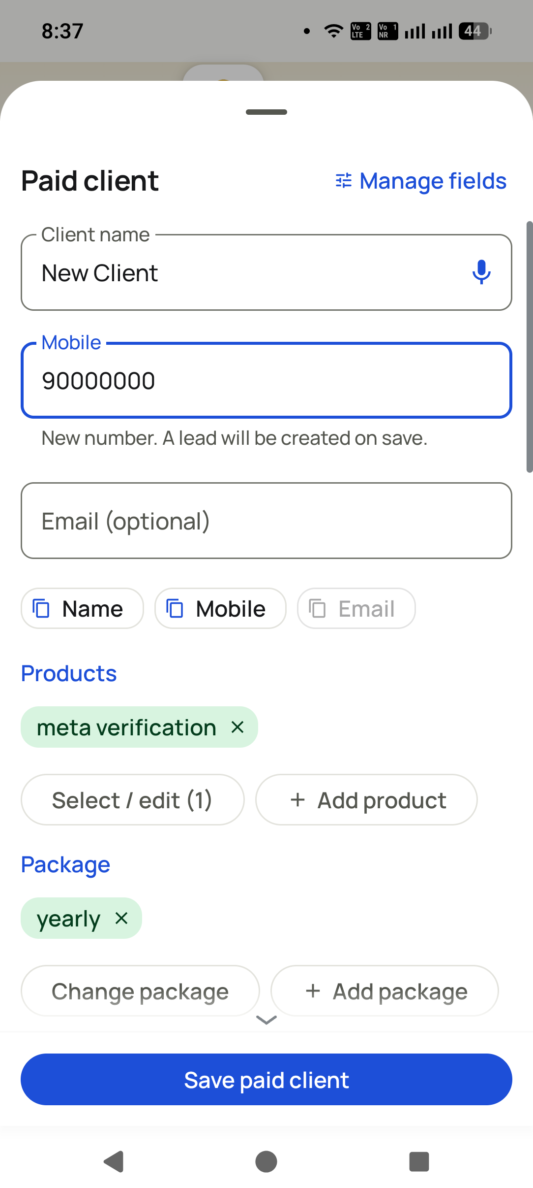 Paid clients and renewals in the Dialmio app