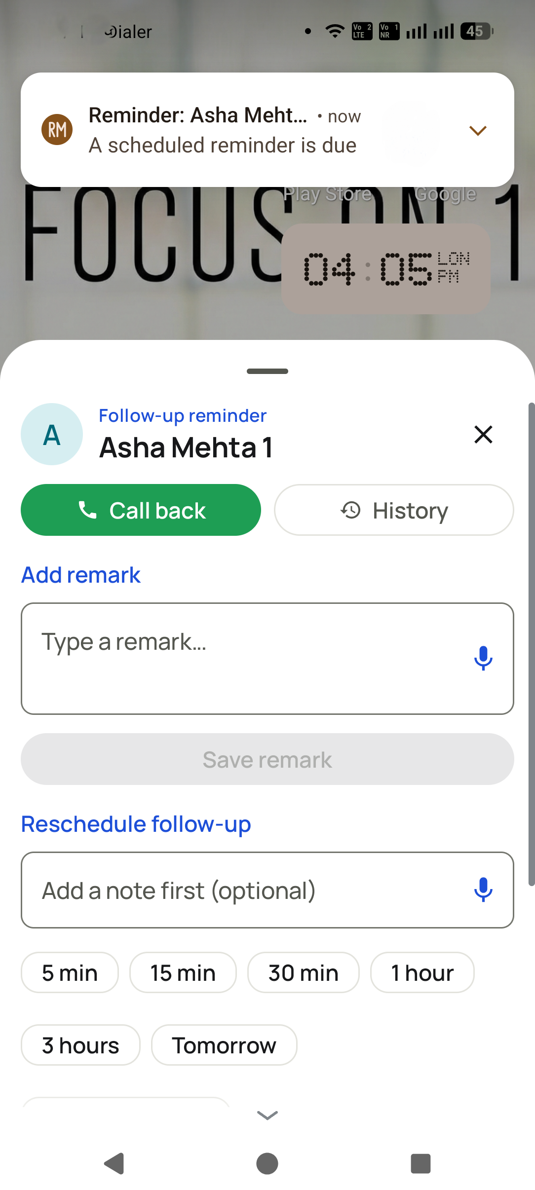 Follow-up reminders that ring: Work the whole day as one queue