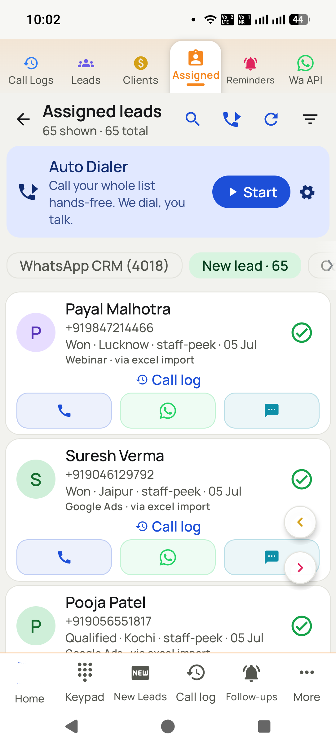 Team call reports in the Dialmio app