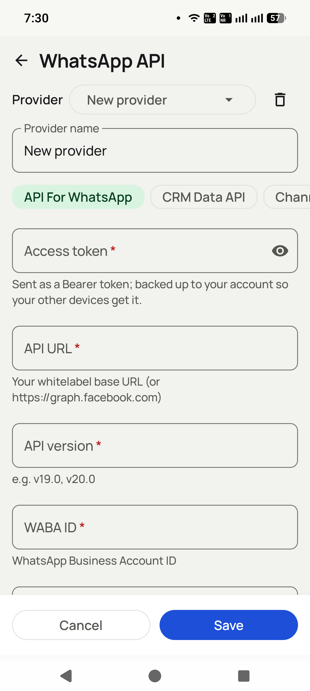 The Dialmio WhatsApp CRM showing a chat beside the lead call history